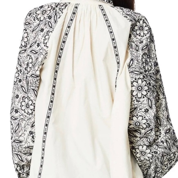 Roller Rabbit Embroidered Top Bishop Sleeves OVERSIZED Button Up Small - Picture 3 of 14